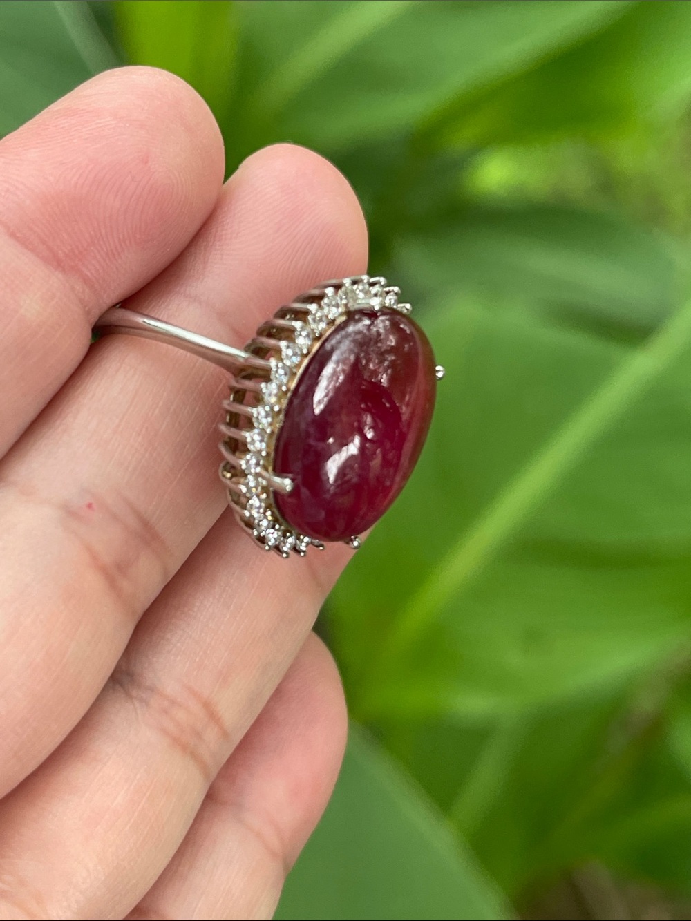 Natural Mozambique Ruby Cabochon Halo Ring in Deep Red - Unbranded 925 silver - Picture 8 of 11